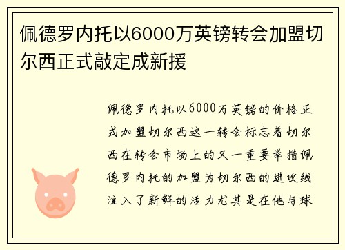 佩德罗内托以6000万英镑转会加盟切尔西正式敲定成新援 佩德罗内托以6000万英镑转会加盟切尔西正式敲定成新援